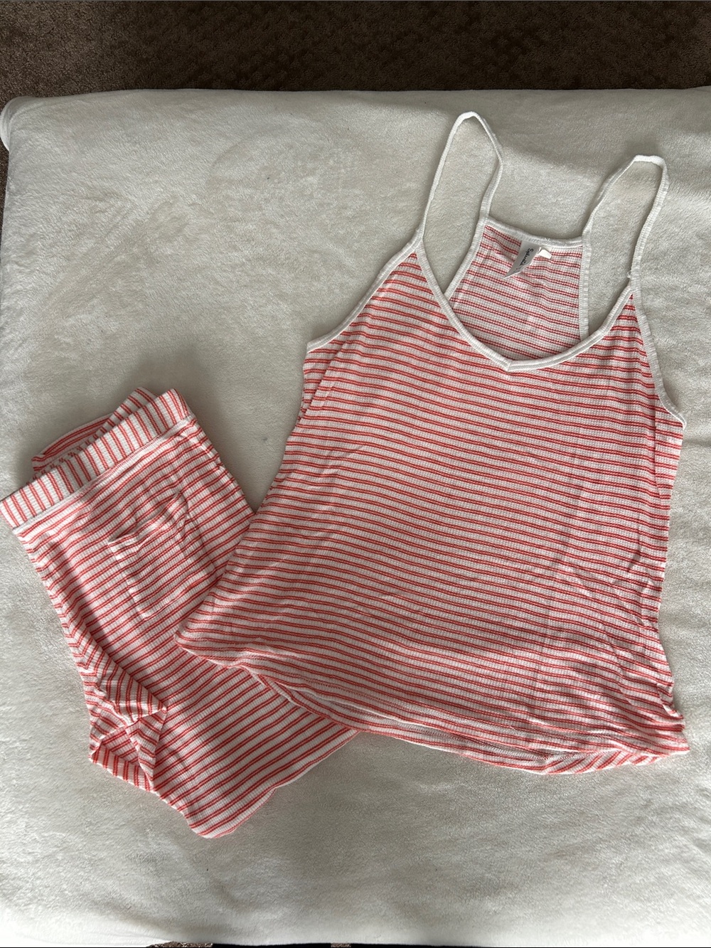 Splendid Orange & White Striped Tank Top and Capri Pajama Set